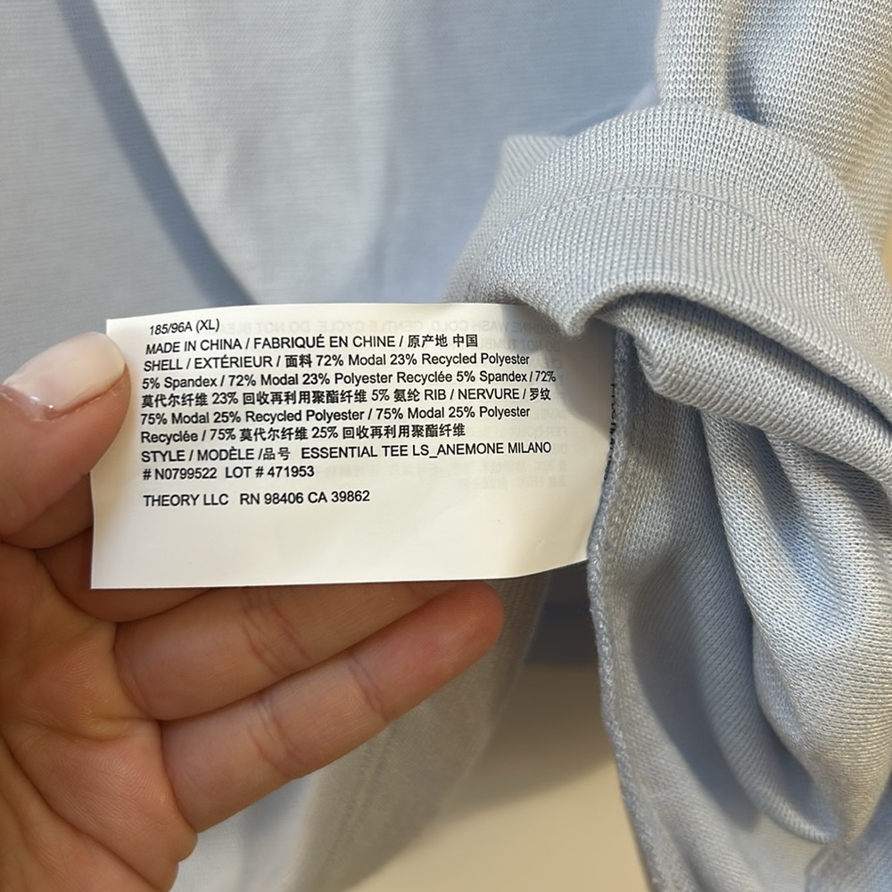 Theory Essential Long-Sleeve Tee in Anemone Modal Jersey Size XL - Picture 3 of 5